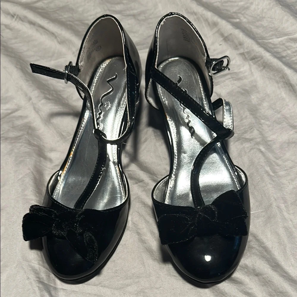 Girls Nina Black Patent Leather Bow Dress Heels Mary Jane Shoes Size 2